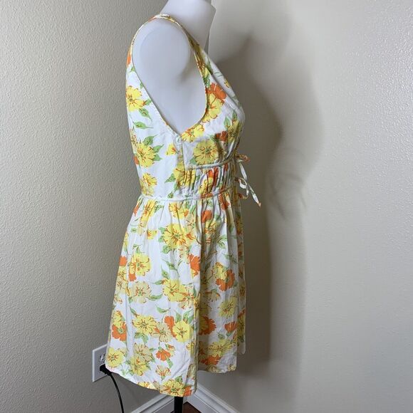 Faithfull The Brand Double Tie Front V Neck Sleeveless Yellow Floral Dress Sz S - Picture 7 of 9
